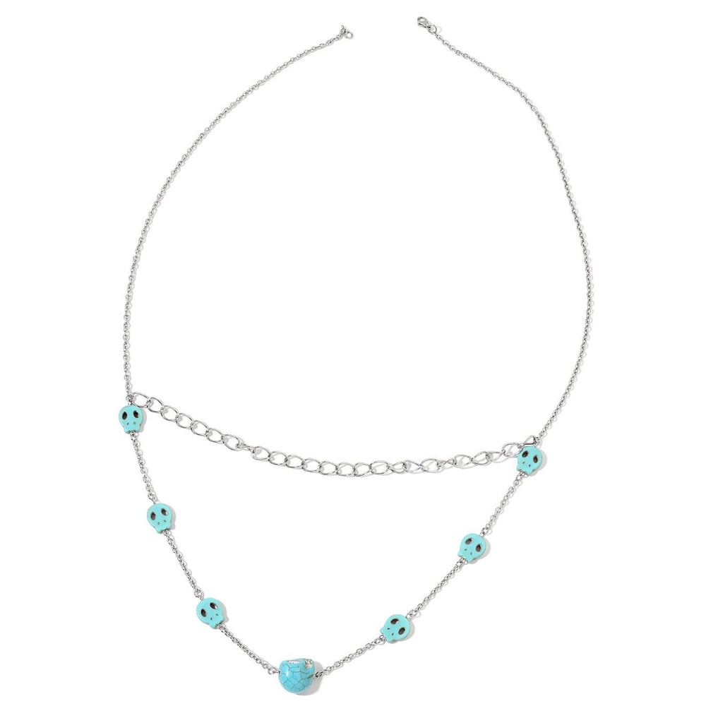 Blue Howlite Skull Draped Station Necklace NWT!